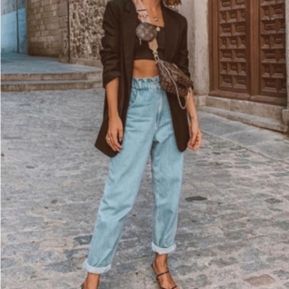 Zara High Rise, High Waisted Baggy Fit Paperbag Jeans 6 - Picture 1 of 8